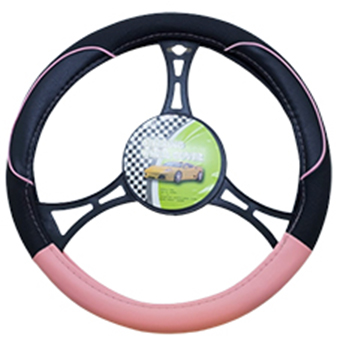 Cubre volante premium cuero negro con detalles rosa 