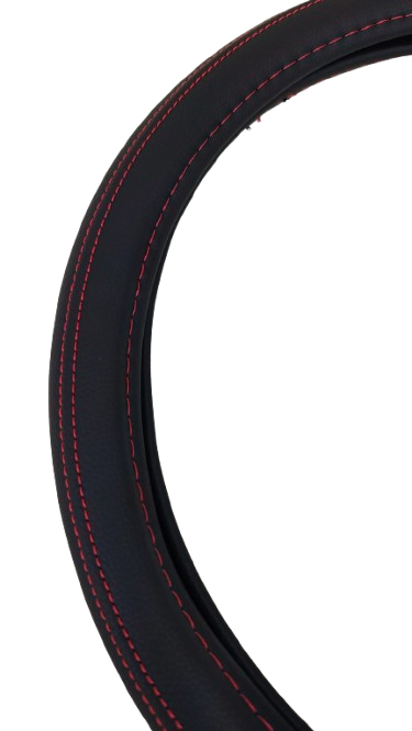 Cubre volante premium liso costuras rojas