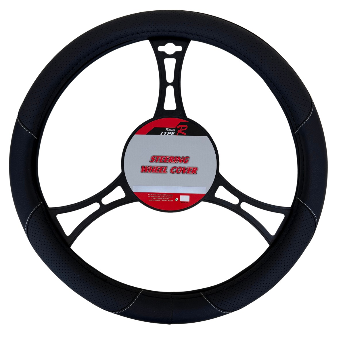 Cubre volante cuero negro premium costura blanca